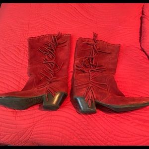 Red Suede 2 1/2 inch heel Cowboy Boots.